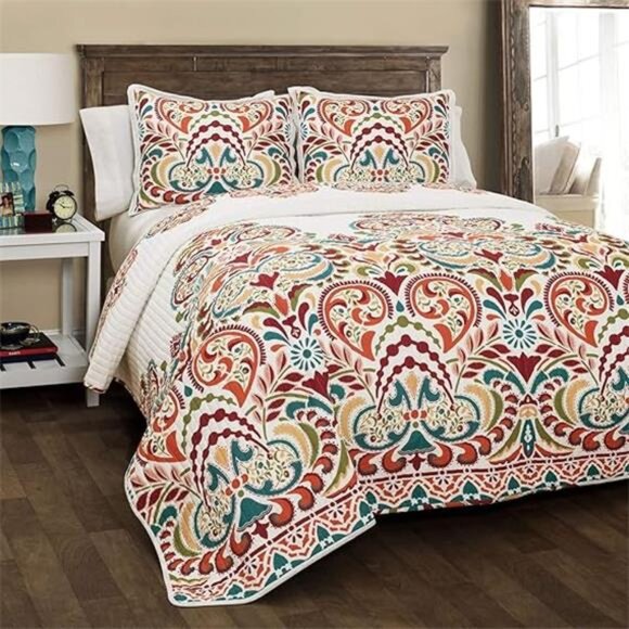 Lush Decor Clara Quilt 3 Piece Reversible Bedding Set, Full/Queen, Turquiose - Picture 7 of 7